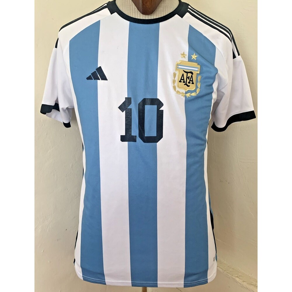 Adidas Argentina Messi 10 Soccer Jersey Mens Medium Blue White Striped Polyester